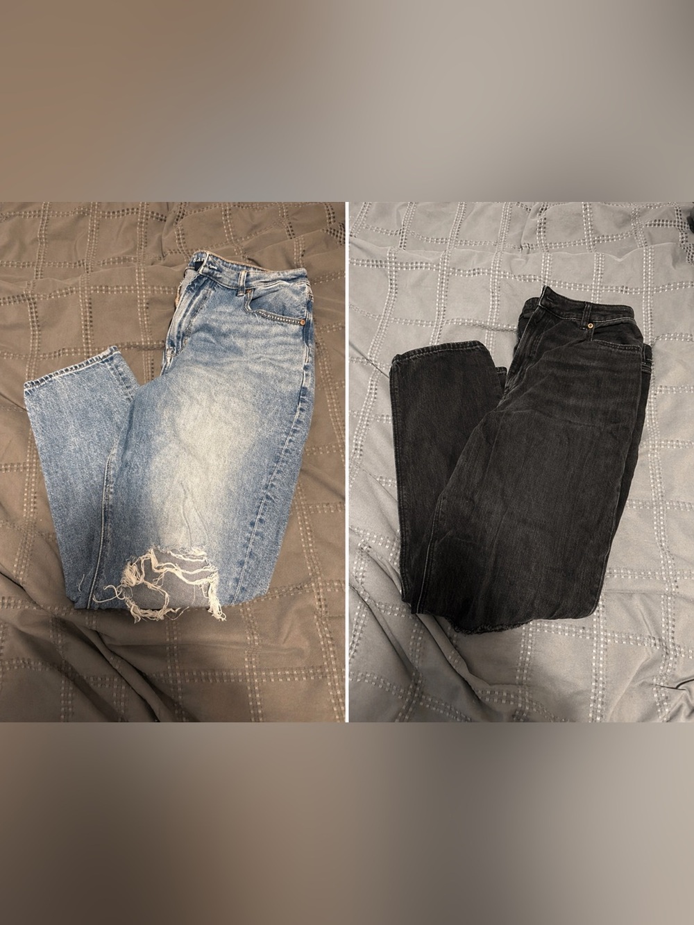 Two Pairs of Mom Jeans - Light Blue Distressed & Black Wash Distressed 14R